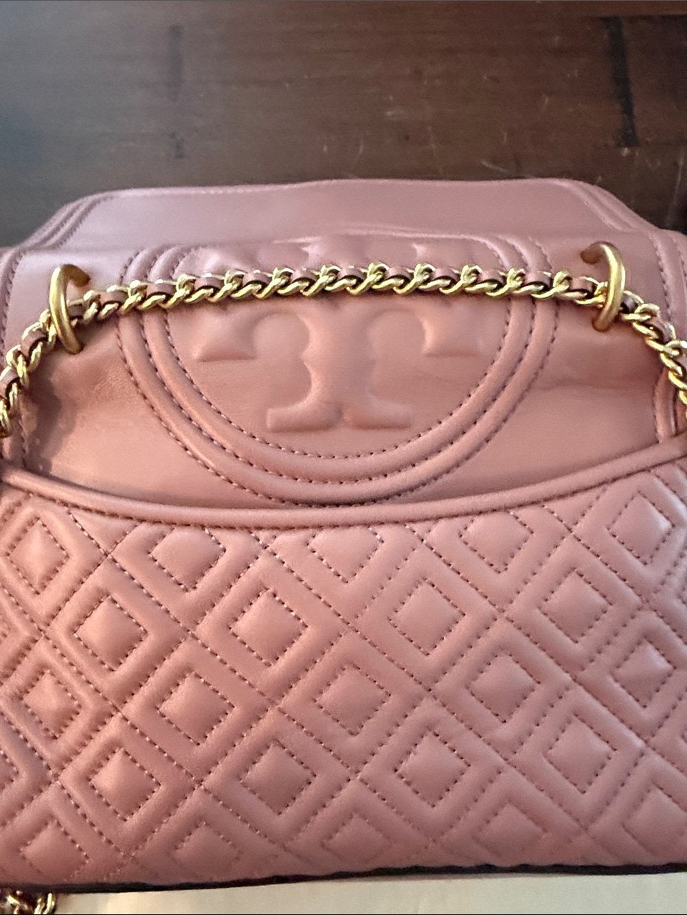 Tory Burch Dusty Mauve Quilted Leather Crossbody with Tassel - Picture 3 of 5